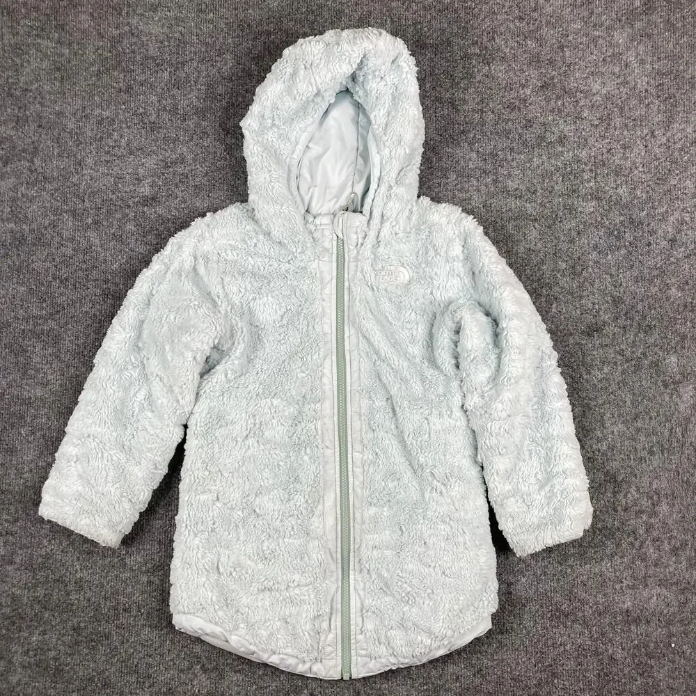 The‎ North Face Jacket Girls M Light Blue Fuzzy Hooded Full Zip